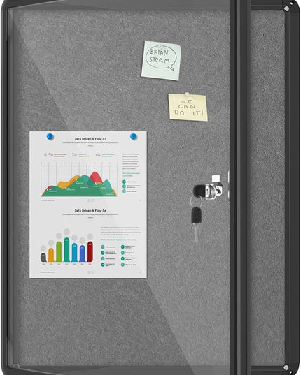 Mifuro 26"x20" Enclosed Bulletin Board, Lockable Weather-Resistant Aluminum Cork Noticeboard for School & Office, Black Frame w/Grey Flet
