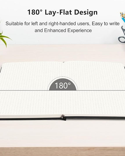 RETTACY Bullet Dotted Journal Notebook, 192 Pages, A5 Medium Size (5.7'' x 8.3''), Leather Hardcover, 100 GSM Thick Paper, for Bullet Journaling, Planning, Tracking (Black)