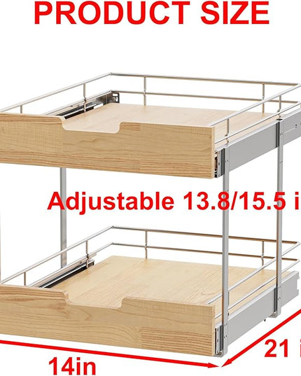 Sikarou Pull Out Cabinet Organizer,Heavy-Duty Slide Out Shelf, Wood and Wire Basket, Pull Out Drawer for for Kitchen Under Sink Space, Pantry, Bathroom, 2 Tie 14 * 21 in