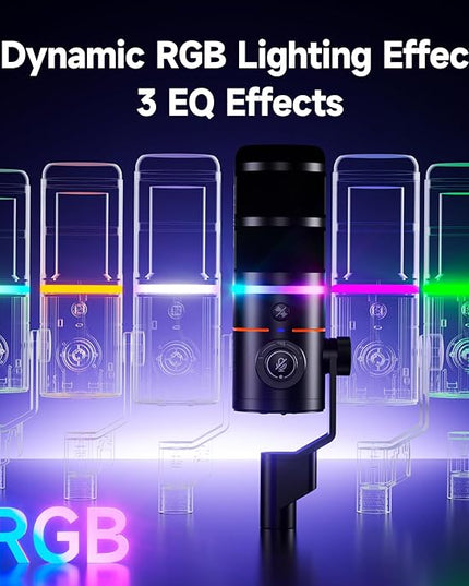 COMICA EJoy D10 Pro XLR/USB-C Gaming Microphone for Podcasting Recording,Wired/Wireless Dynamic Computer Mic for Desktop with RGB,Mute,Noise Reduction,Gain,for PC,PS4,PS5,Live Streaming,Youtube(Black)