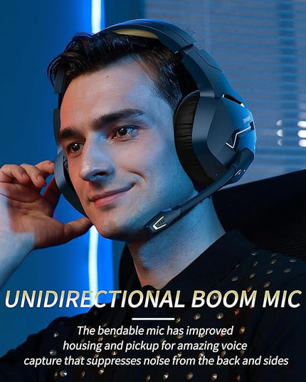 BINNUNE 2.4GHz Wireless Gaming Headset, Bluetooth 5.3 Gaming Headphones with Noise Canceling Mic, 120H Ultra-Long Battery, 50mm Drivers, Multi-Platform for PC / PS5 /PS4/ Switch/Mobile, Gold