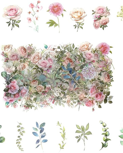 Obujopal 100 Pcs Pink Flower Stickers for Scrapbooking Junk Journal Notebook Diary Planner Letter Card Making Collage Envelope Water Bottle Phone Case Craft Decoration (Pink)
