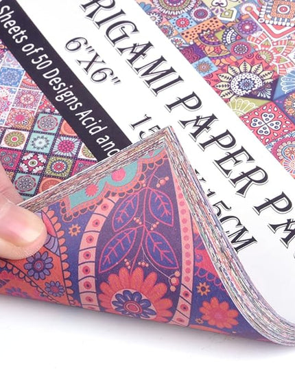 Origami Paper Kit 50 Sheets 70GSM 6 Inch Square Double Sided Color 50 Vivid Japanese Washi Chiyo Colors for Hand Crafts Origami Paper Arts Creativity.Ethnic Style