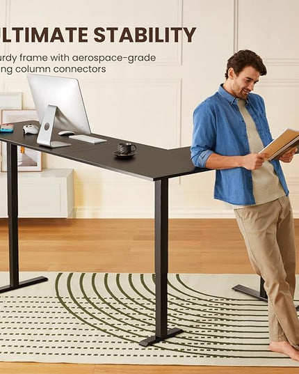 ErGear L Shaped Standing Desk, 75" x 63" Electric Adjustable Height Sit Stand Desk, Ergonomic Large Computer Table, Left & Right Interchangeable Installation, Suitable for Home Office Use, Black