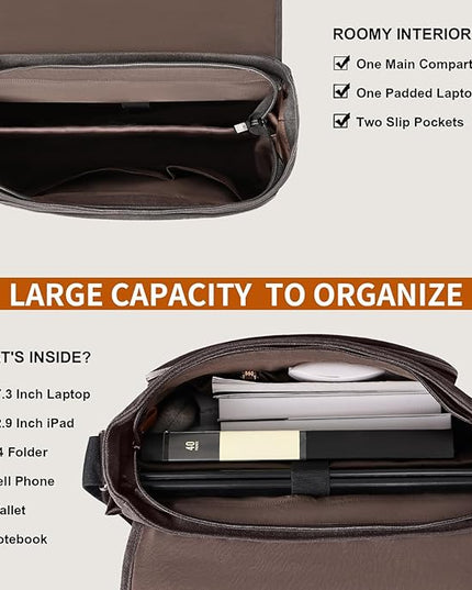 ESTARER Men Messenger Bag 17-17.3 Inch Laptop Bag Water-resistant Canvas Computer Shoulder Bag Briefcase for Work College Travel, Grey