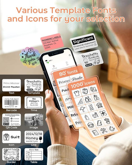 Phomemo M110 Label Maker- Mini Portable Bluetooth Thermal Label Printer for Clear Label, Barcode, Clothing, Office, Business, Compatible with Android & iOS, Orange