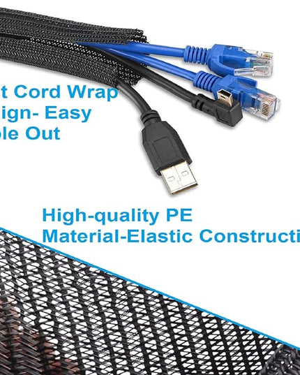 Summer Ready 2-Pack Split Sleeving Cable Protector (5FT, 5/8") - Chew Resistant Pet Proof Cord Cover for USB Power Audio Video, Home Office & Gaming Wire Loom - Black