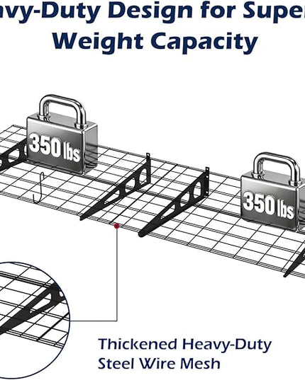2x3 Ft Garage Wall Shelving, 700 lbs Heavy Duty Metal Garage Shelf Storage Organization, 24x36 Inch Wall Mounted Floating Shelves with Hooks, High Capacity, Space Saving, 2 Pack