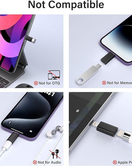 USB C Type C to Lightning Adapter （4 Pack） 1.8-2.2A 15W Fast Charging Support Data Sync,Lightning to USB Type C Cable Adapter for iPhone/iPad/for Airpods,with Anti-Lost Loop,Not for Audio/OTG (Black)