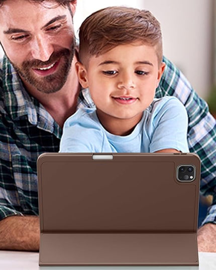 ZryXal iPad Pro 11 Inch Case (M5) 2025/ (M4) 2024 (Model: A2836/A2837/A3006), Trifold Stand Smart Cover with Pencil Holder and Soft TPU Back, Auto Wake/Sleep (Chocolate)