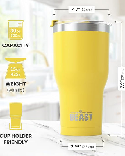 Beast 30 oz Tumbler Stainless Steel Vacuum Insulated Coffee Ice Cup Double Wall Travel Flask (Lemon)