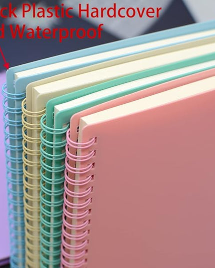 Yansanido Spiral Notebook, 4 Pcs 10.5 Inch x 7.45 Inch B5 Thick Plastic Hardcover 7mm College Ruled 4 Color 80 Sheets -160 Pages Journals for Study, Work, Travel and Notes (B5, 4 Pcs Light Color)