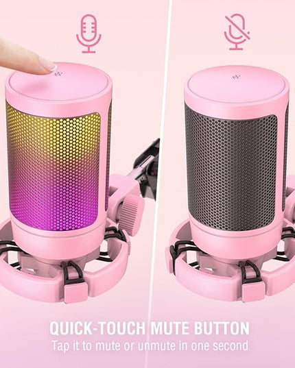 FIFINE Gaming USB Microphone Kit, PC Streaming Recording Computer RGB Microphone Set for Podcasting, Singing, YouTube, Condenser Cardioid Mic with Quick Mute, Gain Knob-A6T Pink