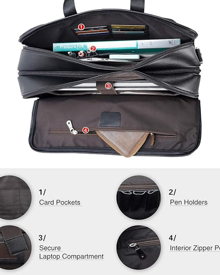 Polare 17'' Napa Leather Briefcase Laptop Attache Case Messenger Bag For Men Fits 15.6'' Laptop
