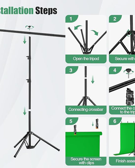 Green Screen Backdrop Kit, 5×7ft Portable Greenscreen Background with Adjustable T-Shaped Stand, 5 Clamps, Carrying Bag for Parties, Streaming, Photography, Zoom, Gaming, Video Studio