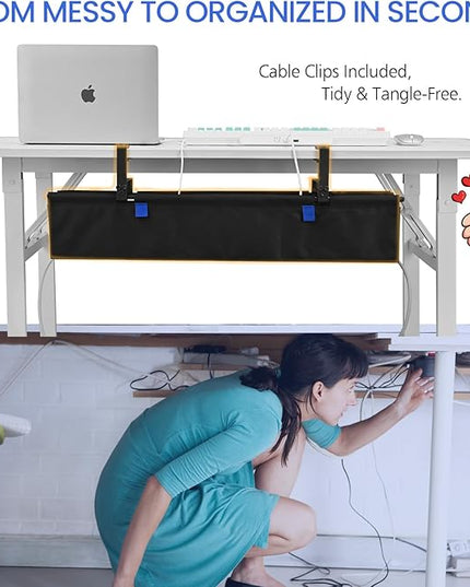 28" Under Desk Cable Management Tray- Clamp/Screw Mount Desk Cable Organizer Cable Tray Hiders for Office&Home