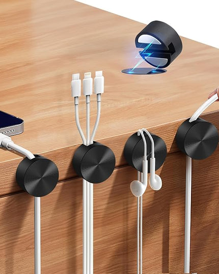 Magnetic Cord Holder Metal Black, Maveek Silicone Cable Clips Magnet Wire Management Cord Organizer for Bedside Table Office Desk Laptop Computer Charging Cables Outdoor Indoor (5 Piece)