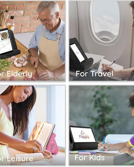 Flippy Original Tablet Pillow Stand & iPad Holder, Gift for Book Lovers & Readers, Multi-Angle Stand with Storage for Lap, Desk & Bed, Compatible with Kindle, Fire, iPad & Samsung, Smokey