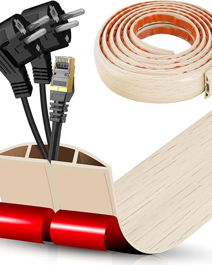 Floor Cord Cover Cavity 0.8"x0.37" Self Adhesive Cord Hider, 10FT Low Profile Cable Management, Extension Strip Protector for Wires, Prevent Cable Trips for Offices, Gyms, Exhibitions (Yellow Wood