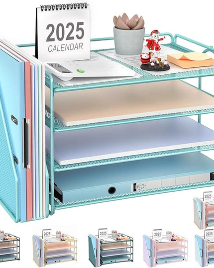 gianotter 4-Tier Paper Organizer With Magazine Holder, Desk Organizers and Accessories, Desk Accessories & Workspace Organizers, File Organizer for Office Supplies Storag (Blue, 4-Tier)