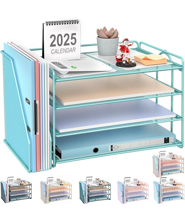 gianotter 4-Tier Paper Organizer With Magazine Holder, Desk Organizers and Accessories, Desk Accessories & Workspace Organizers, File Organizer for Office Supplies Storag (Blue, 4-Tier)