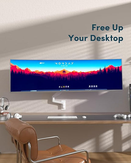 Monitor Wall Mount for 17-49 Inch Ultrawide Monitors, Single Monitor Arm Holds 4.4-44 lbs Screens, Adjustable Premium Aluminum Wall Mount with Max VESA 100x100 for Samsung Odyssey G9 and More, White
