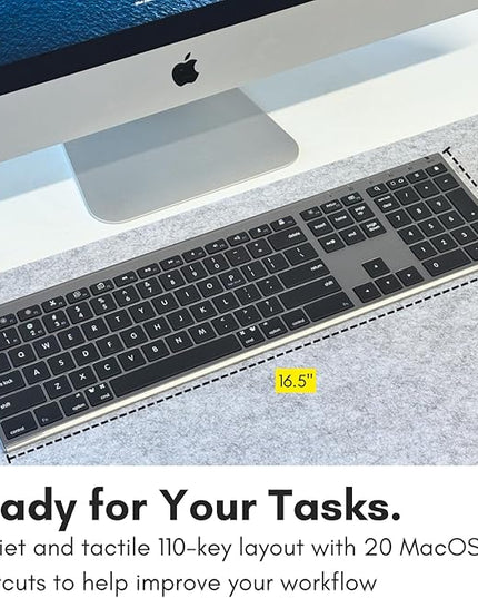 Macally Wireless Bluetooth Keyboard for Mac - Compatible Apple Keyboard or MacBook Pro/Air, iMac - Multi-Device, Up to 3 Devices with 110 Keys, 20 Shortcuts, Numeric Keypad, and Rechargeable