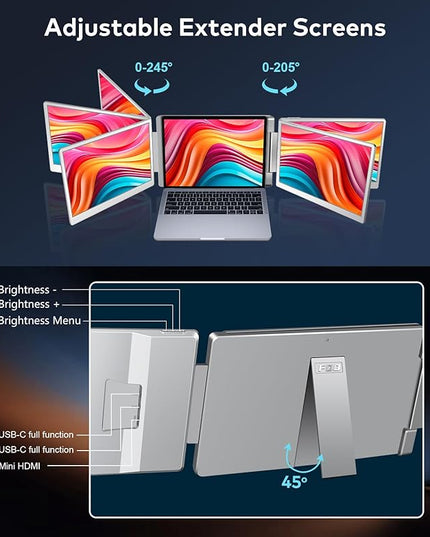 FQQ 15.6" Laptop Screen Extender, Left Screen 360° Flip Triple Screen Monitor Extender, FHD 1080P IPS Portable Travel Monitor Display, fit for 12–18.5" Laptops, Compatible with Windows and MacBook-S10