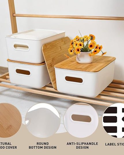 Citylife 4 PCS Storage Bins with Lids Plastic Storage Containers for Organizing Stackable Storage Box with Handle, 15.16 x 10.79 x 5.83 inch (White, 4 PCS-Large)