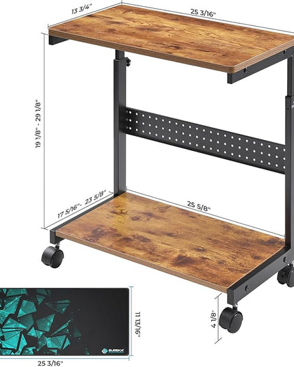 EUREKA ERGONOMIC PC Stand Computer Cart, Height Adjustable Tower Stand 2-Tier Suit for ATX Case Printer, Metal Rolling Cart on Wheels for Gaming Home Office, Antique Wood