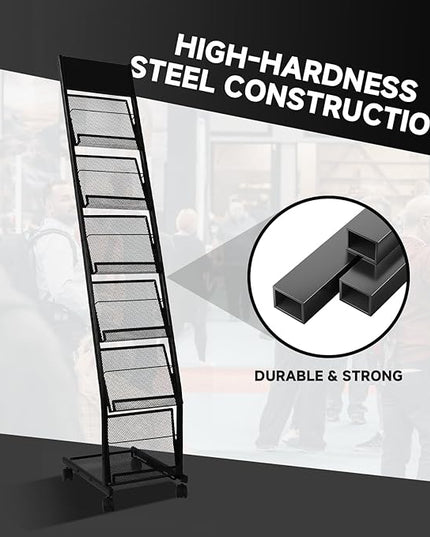 Floor-Standing Magazine Rack 6-Layer with Wheels, Brochure Display Stand for Exhibitions, Office, and Any Organization Requiring Information Display