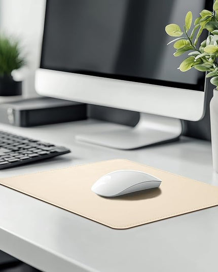 Leather Mouse Pad with Stitched Edge Micro-Fiber Base with Non-Slip Waterproof，Mouse Pad for Computers，Laptop, 8x11Inch (Milky White)