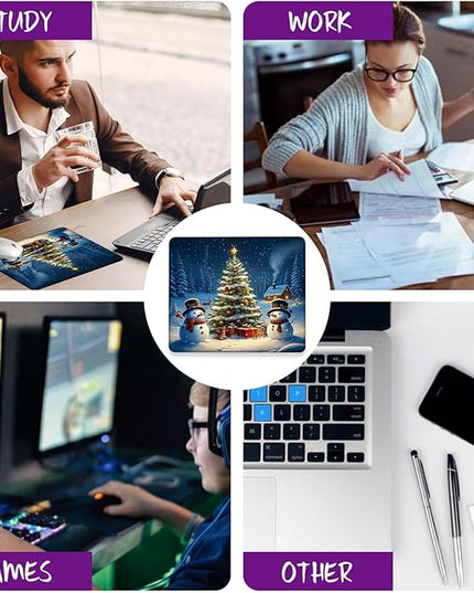 Chrismas Mouse Pad Winter Scenery Square Mousepad Desk Mat with Non Slip Rubber Base, Stitched Edge Mouse Mat Desk Pad for Work Game Office, 9.5x8 Inches