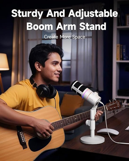 COMICA EJoy D10 XLR/USB-C Dynamic Microphone for Podcasting Recording, Wired Live Streaming Mic with Dynamic RGB, Mute, Noise Reduction, Gain,for Gaming, Live Streaming, YouTube(White)