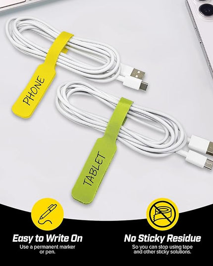 Cable Labels - Wrap-It Storage - Large, Multi-Color (30-Pack) - Colorful Labels for Basement and Office Organizing