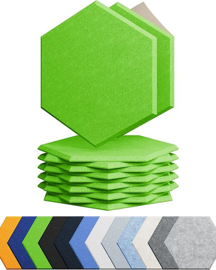 12 Pack Acoustic Panels Self Adhesive Sound Proof Foam, High Density Sound Acoustic Foam Panel, 12 X 10.23 X 0.4 Inch Hexagon Wall Panels in Home,Office,Reccording Room,Studio (Fruit Green)