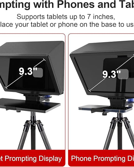 9.3-Inch All-Metal Teleprompter, 70/30 Beam Split Glass, 1/4’’ Thread, Phone & Camera Compatible, Portable for Video Recording