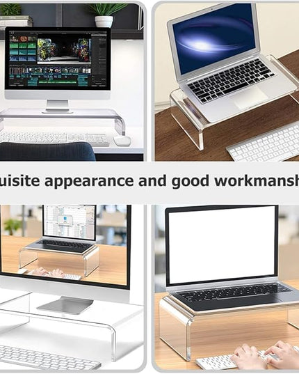 Uonlytech Acrylic Monitor Riser Stand Small Computer Heightening Base for Office Desk Laptop Display Shelf