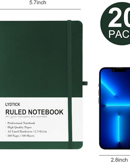20 Pack Journals for Writing College Ruled Notebooks Journal in Bulk, Hardcover Notebooks (200Pages) for Note Talking, Lined Bullet Journals for Home School Office, 5.7"x8.4", Dark Green