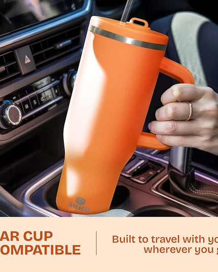 34HD 40 oz Stainless Steel Tumbler - Leakproof Insulated Water Bottle with Handle, Magnetic Lid and Flexible Straw - Iced for 48 Hours – Perfect for Men, Women, Birthday Gift, Orange - Tangerine Glow