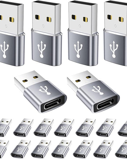 USB to USB C Adapter 20 Pack,USB A to USB C Adapter,C Female to A Male,USBA Charger Cable Converter for iPhone,iPad,AirPods,Tablet,Grey