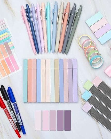 Sinload 60 Pcs Aesthetic Book Annotation Kit School Supplies Cute Pencil Case 12 Highlighter 5 Gel Pen 6 Mechanical Pencil 5 Magnetic Bookmark 1220 Pcs Sticky Note Tab Student Stationary(Purple)