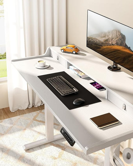 ErGear Electric Standing Desk with Drawers, 48″ x 24″ Gaming Table Compatible Monitor Stand, Stand up Desks, Home Office Height-Adjustable Desk with Storage Shelf, 4 Preset Heights, White