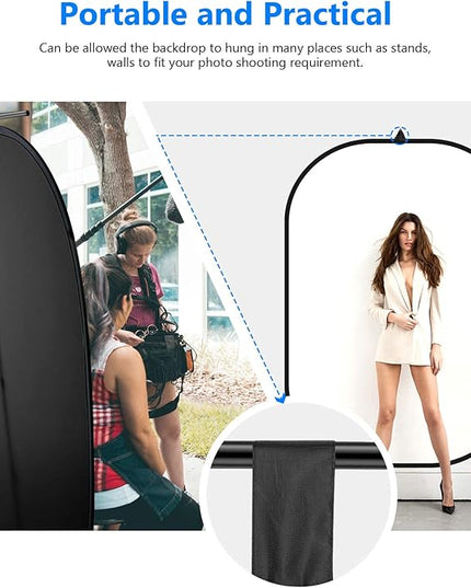 NEEWER Chromakey Backdrops, Double Sided Black Screen and White Screen, 2 in 1 Collapsible and Reversible Background for Photography, Gaming and Live Streaming, 5'×6.6'/1.5m×2m (Black/White)