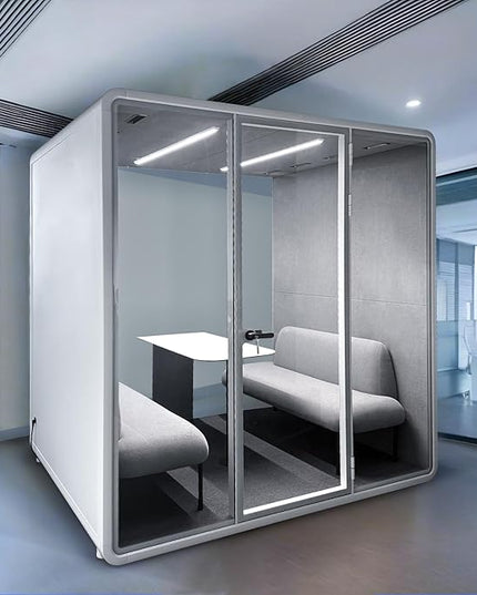 Soundproof Office Pod Booth, Quiet Meeting Pod with Sound Insulation Panels, 4 People Sound Proof Phone Booth with Desk, Movable Working Booth for Private Phone Calling, L Size H92in W92in D70in