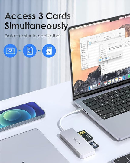 LENTION USB C to CF/SD/Micro SD Multi-Card Reader, SD 3.0 Card Adapter Compatible 2025-2016 MacBook Pro 13/15/16, 2025-2018 Mac Air/iPad Pro/Surface, More (CB-C12, Silver)