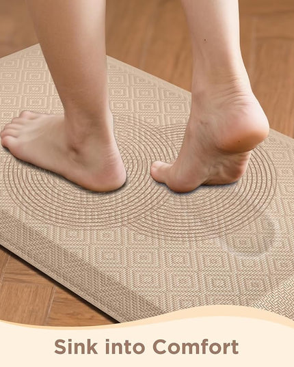Ophanie Kitchen Mats for Floor, 3/4 inch Thick, 20x32 Anti Fatigue Christmas Cushioned Mat, Kitchen Rug, Waterproof, Comfort Ergonomic Standing Mat for Office, Home, Sink, Beige Non-Slip Ridged Bottom