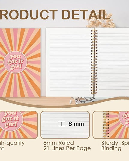 Inspirational Girl Spiral Journal Notebook 5.5x8.3in, Retro Boho Sunshine You Got It Girl Motivational Journal, Inspirational Gifts Notebooks for Women Note Taking, Hardcover Notebook