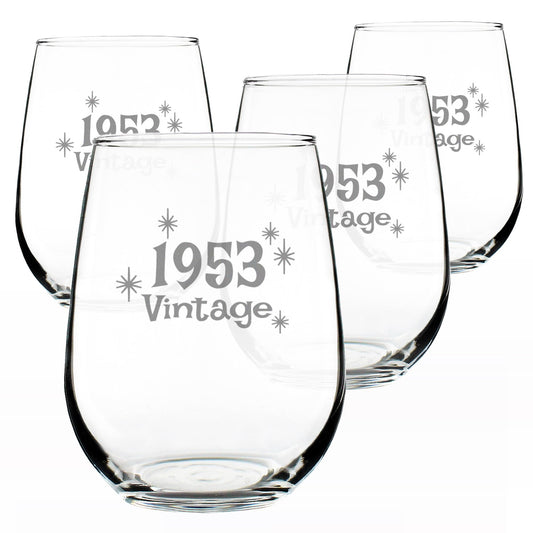 Vintage 1953 Stemless Wine Glass for 73rd Birthday - 17 oz - Set of 4