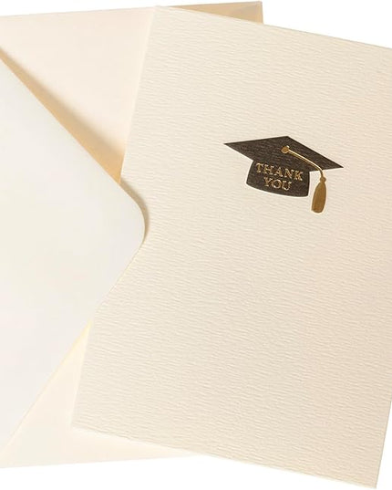 Graphique Grad Cap La Petite Presse Boxed Notecards, 10 Embellished Gold Foil Blank Cards with Matching Envelopes and Storage Box, 3.25" x 4.75"
